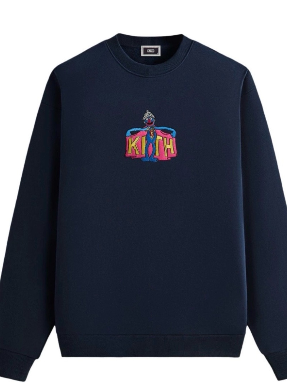 Kith x Sesame Street Super Grover Nelson Crewneck. Navy, size M